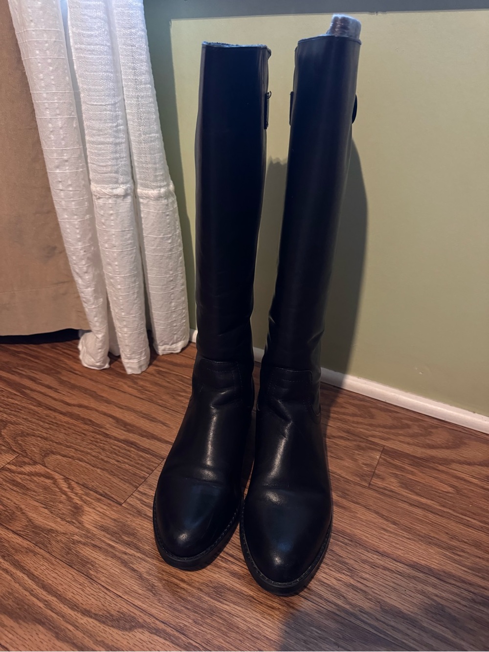 Steve Madden Journal Black Leather Back Zip Riding Boot - Picture 3 of 5
